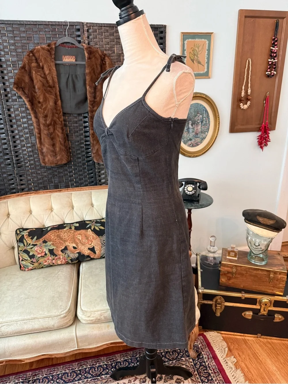 🖤 Y2K Motor Dark Wash Stretch Denim Mini Dress Sz M - Picture 3 of 8